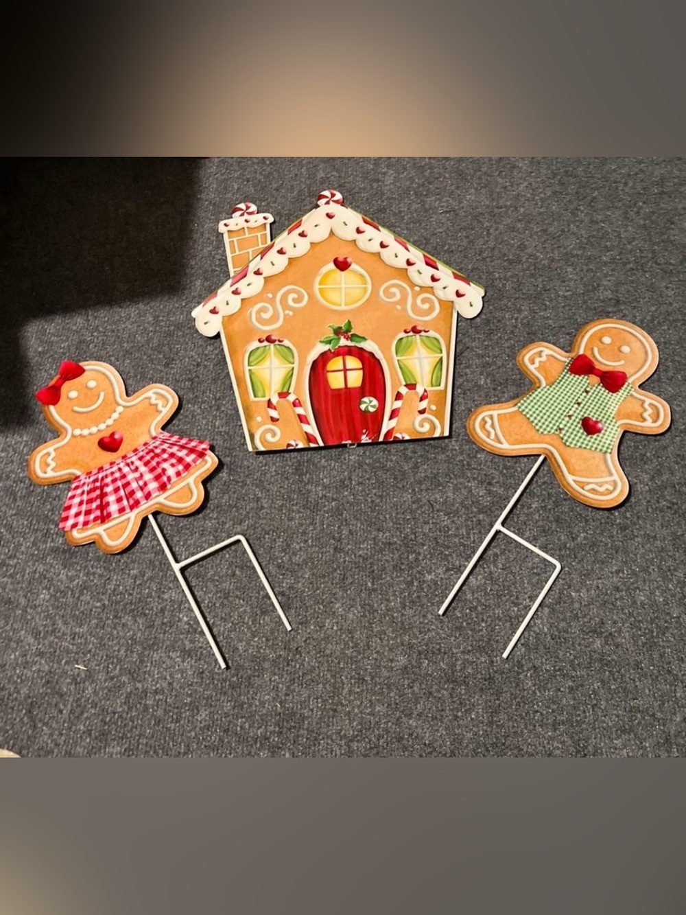 Festive Gingerbread House Lawn Stake - Red Accent